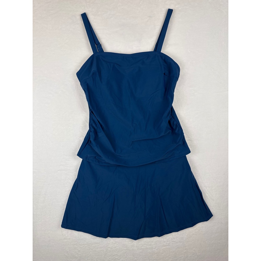 NWOT Unbranded Teal Blue Ruched Tankini Top & Swim Skirt Set Size Large